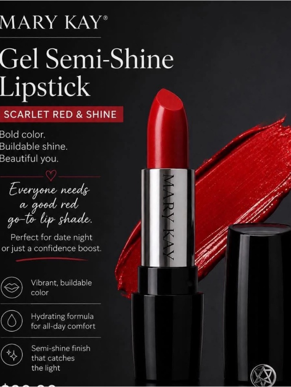 Mary Kay Gel Semi-Shine Lipstick — Scarlet Red